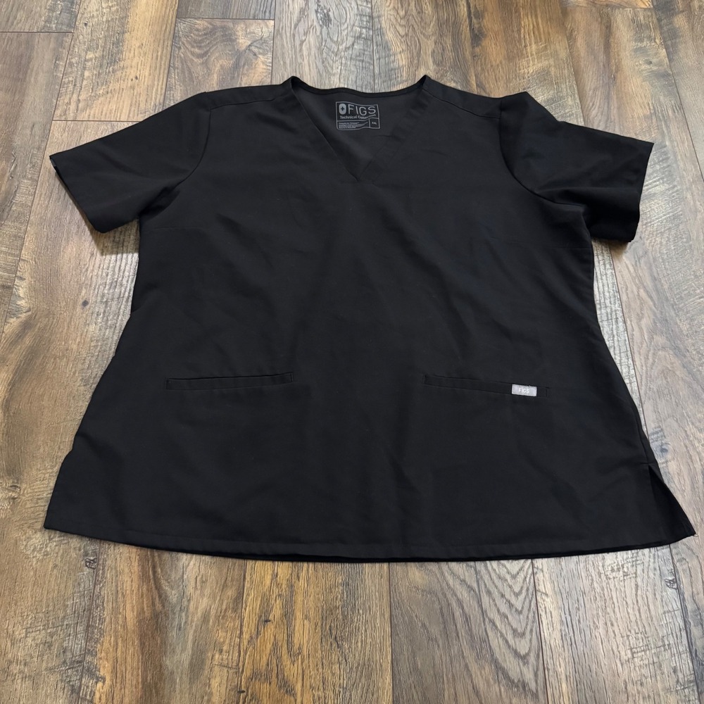FIGS Casma Pocket Scrub Top Black XXL V-Neck Technical Collection Medical Nurse